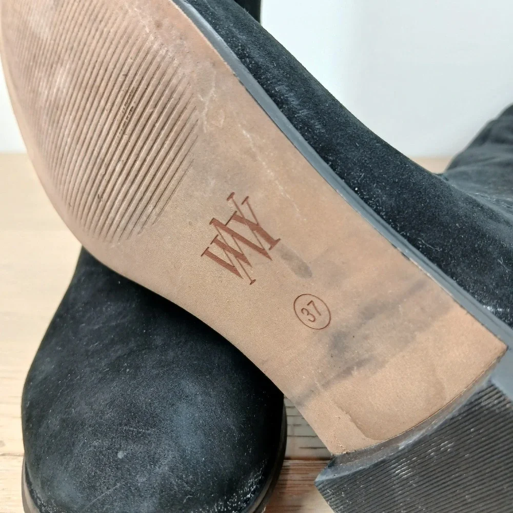 Wythe NY Rashel Over the Knee Boots Womens 7 Black Suede Side Zip Flat